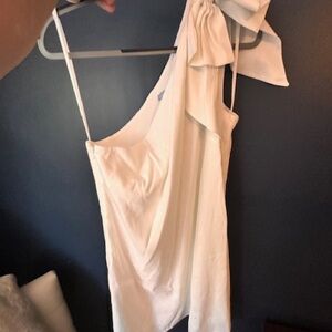 ANTONIO MELANI Ivory One-Shoulder Dress with Shoulder Bow